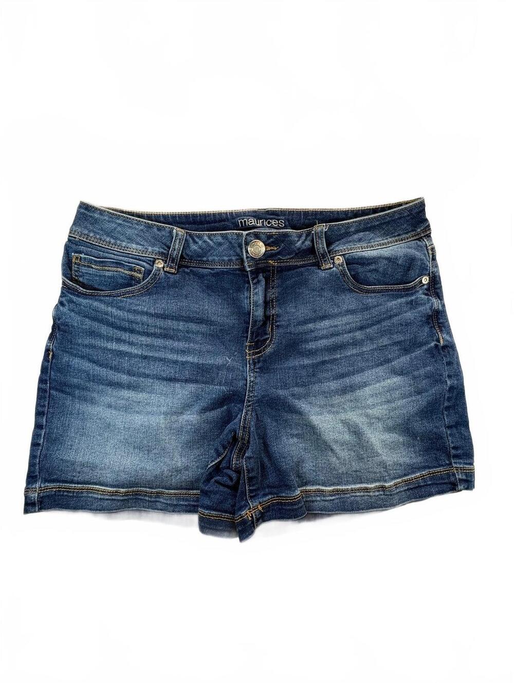 Maurices Women’s 13/14 Denim Jean Shorts Stretch Mid Rise Medium Wash